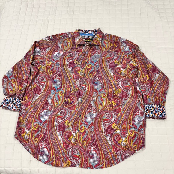 Robert Graham Red Paisley Check Plaid Embroidered Men's Button Up Shirt 3XLT - Picture 1 of 16